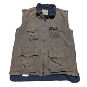 Vintage Bugle Boy Vest Mens Medium Khaki Full Zip Utility Hiking Fishing Hunting